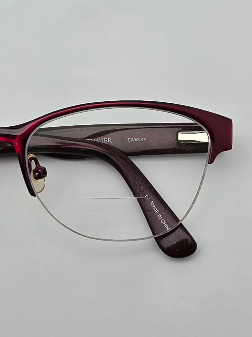 Wittnauer Swanky Berry Red Semi Rimless Cat Eye Eyeglasses Frame w/ Case 52mm